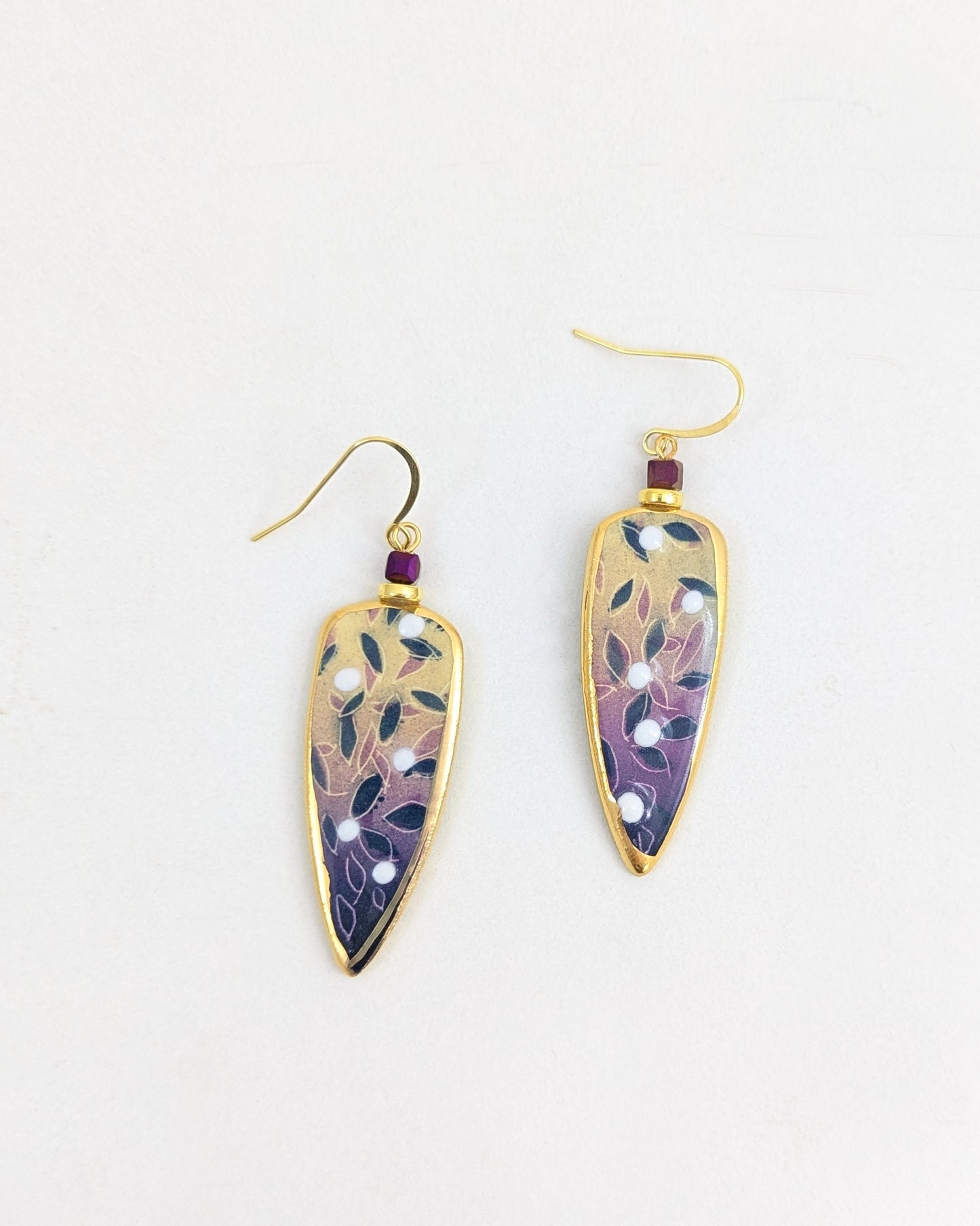 Purple and Green Pointed Earrings