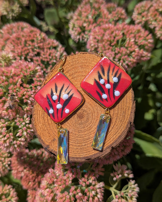 Red Earrings with Crystal
