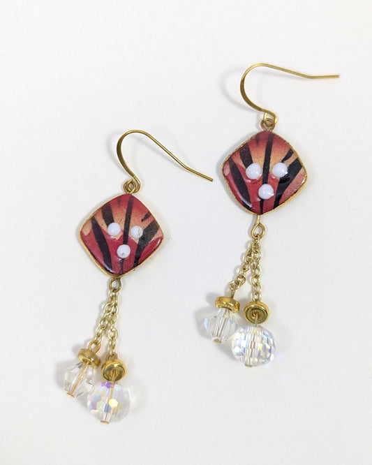 Red Earrings with Gold Chains