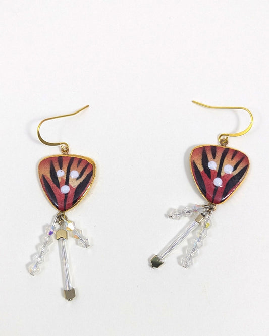 Red Earrings with Crystal Strands