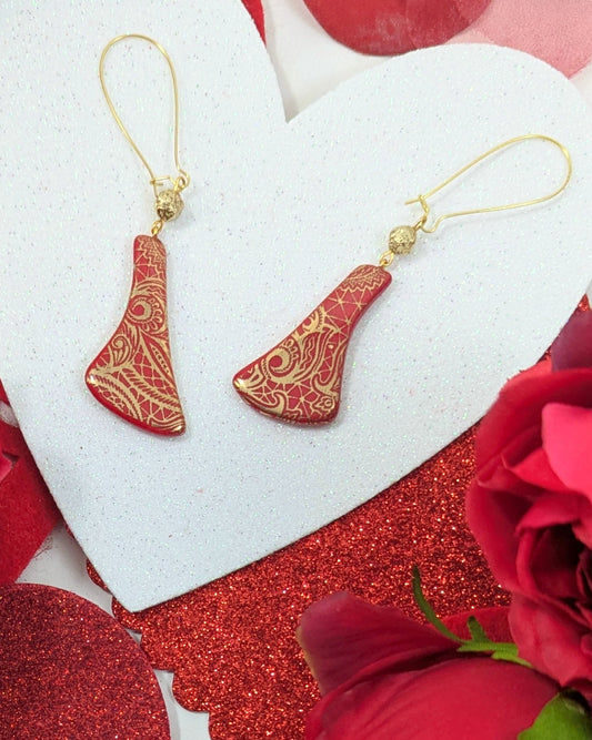 Red and Gold Long Earrings