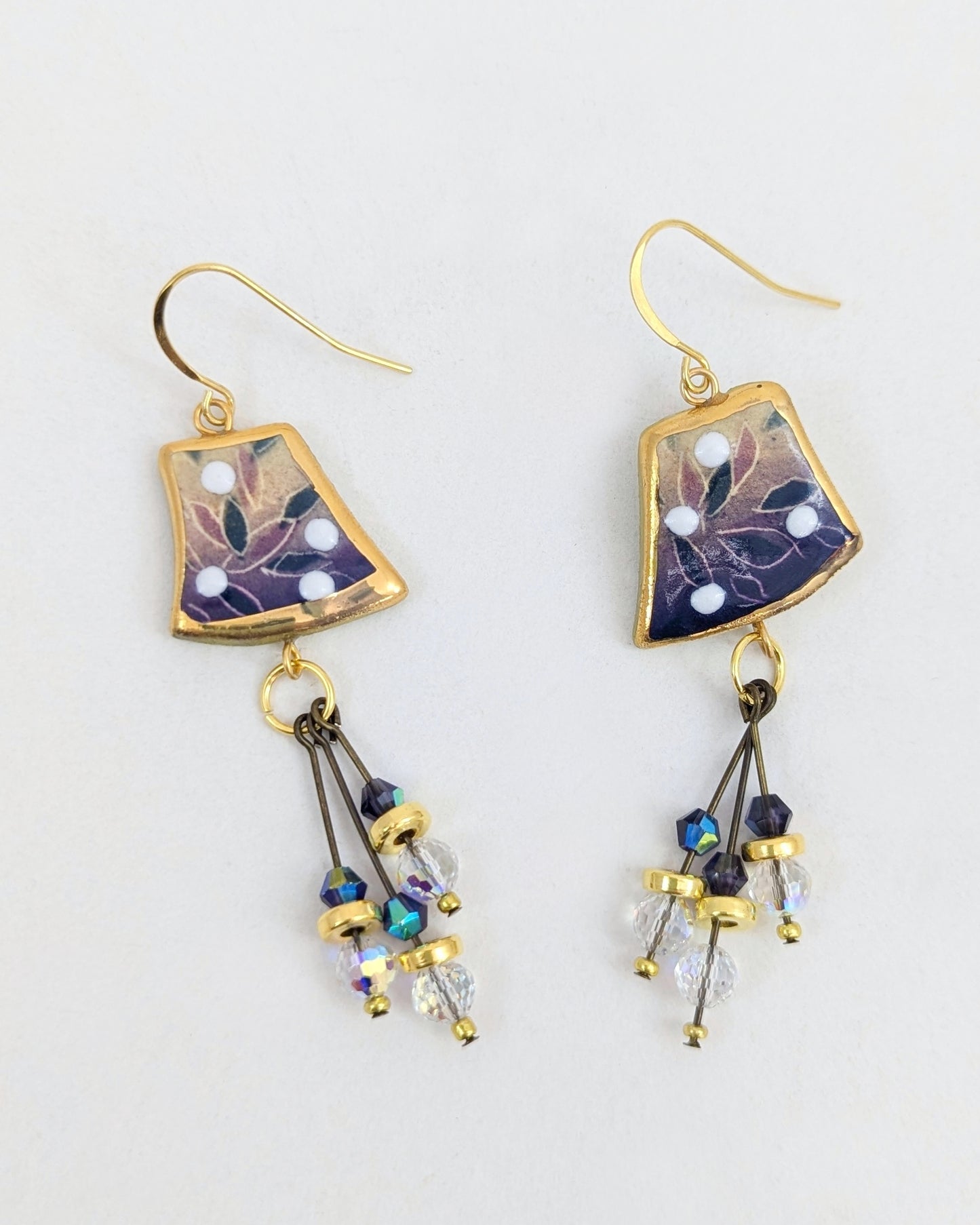 Purple and Green Asymmetrical Tassel Earrings