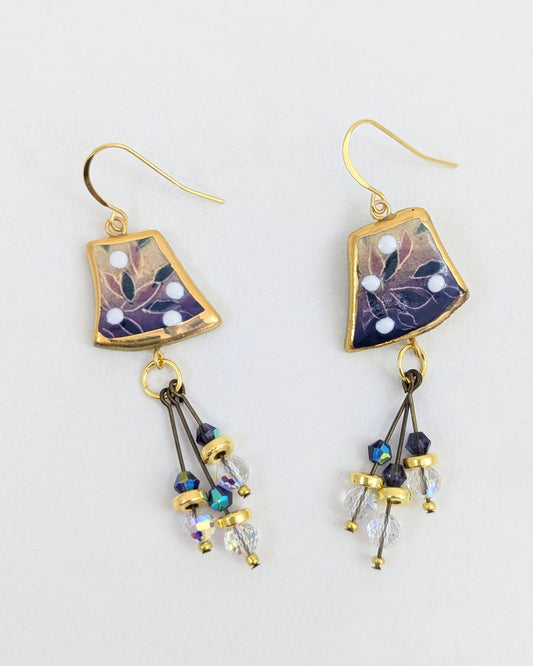 Purple and Green Asymmetrical Tassel Earrings