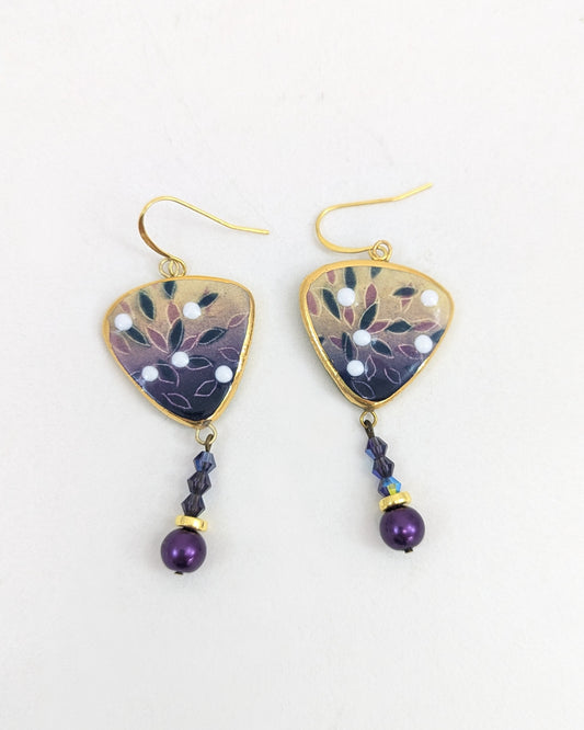 Purple and Green Triangle Drop Earrings