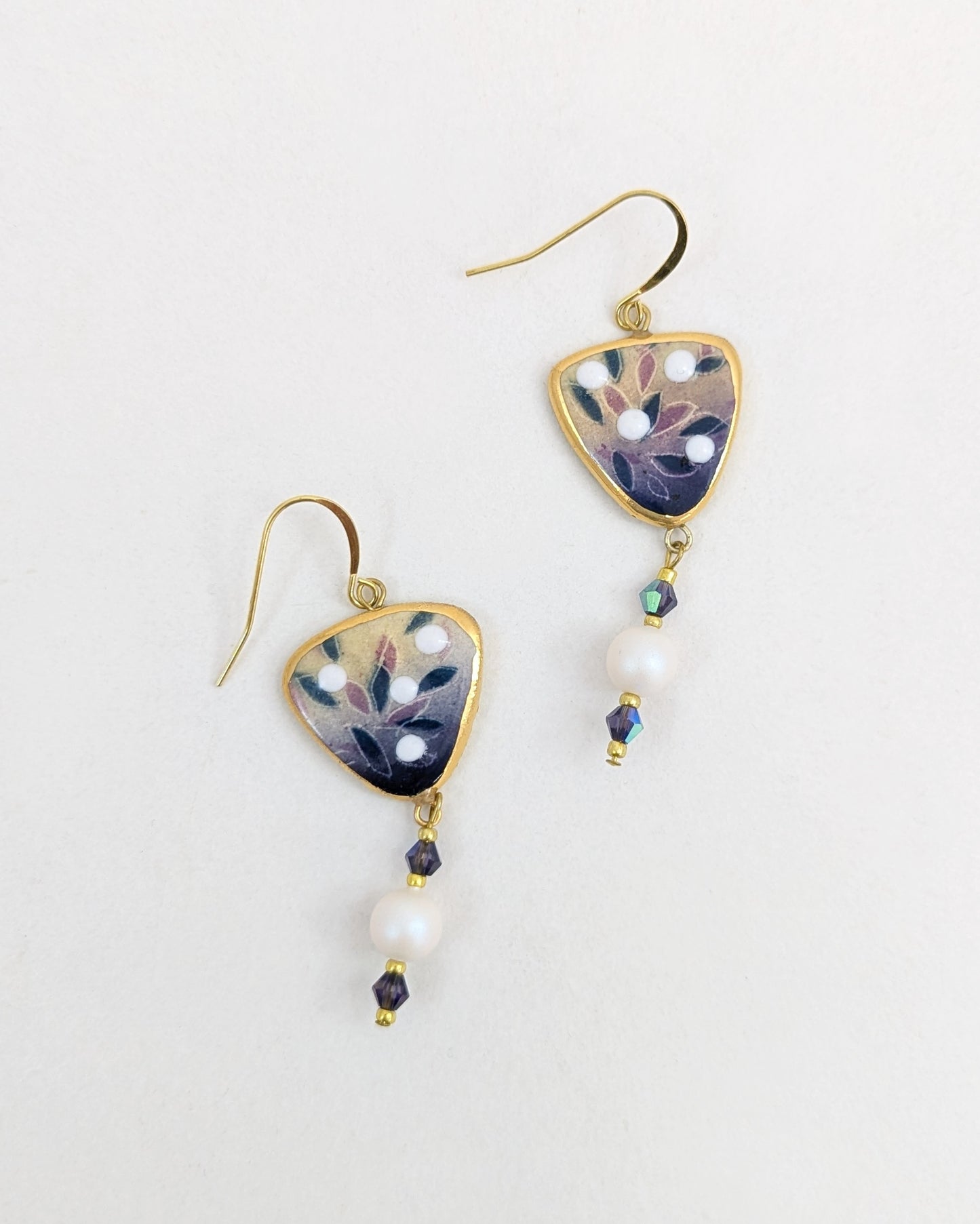 Purple and Green Triangle Earrings